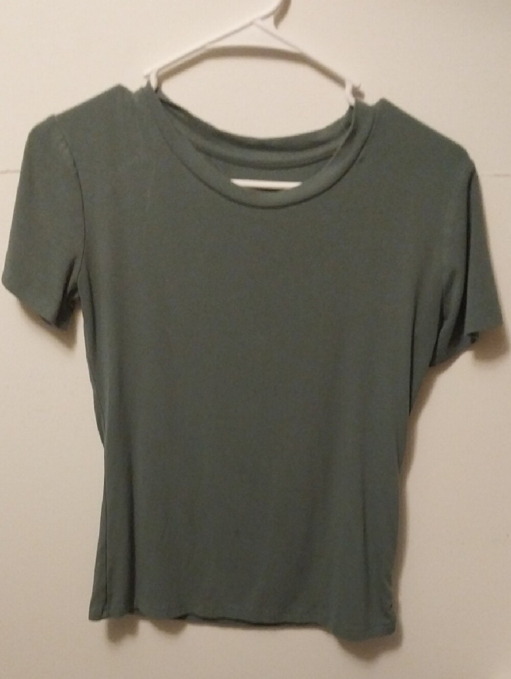 Women's Classic Short-Sleeve Crewneck Fitted Top in Sage Green S